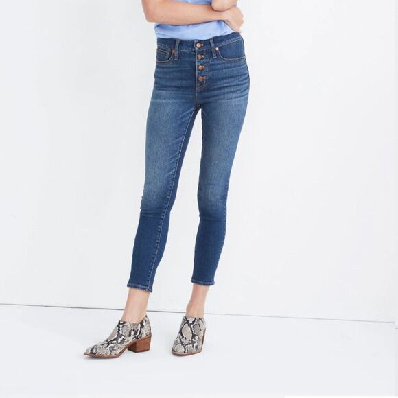 Madewell 9" Mid-Rise Skinny Crop Jeans: Button-Front TENCEL Size 32 AJ173 Womens - Picture 1 of 9